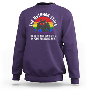 Funny Mothman Sweatshirt The Mothman Stole My Catalytic Converter In Point Cryptid TS02 Purple Printyourwear