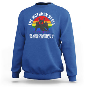 Funny Mothman Sweatshirt The Mothman Stole My Catalytic Converter In Point Cryptid TS02 Royal Blue Printyourwear