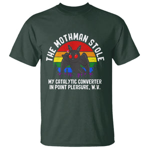 Funny Mothman T Shirt The Mothman Stole My Catalytic Converter In Point Cryptid TS02 Dark Forest Green Printyourwear