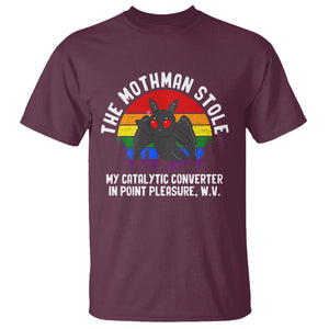 Funny Mothman T Shirt The Mothman Stole My Catalytic Converter In Point Cryptid TS02 Maroon Printyourwear