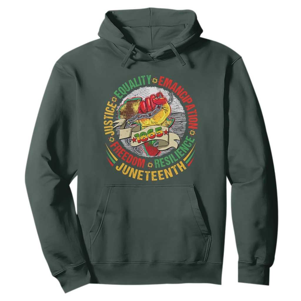 Juneteenth 1865 Hoodie Freedom Justice Equality Emancipation Resilience African American History TS02 Dark Forest Green Print Your Wear