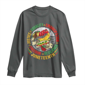 Juneteenth 1865 Long Sleeve Shirt Freedom Justice Equality Emancipation Resilience Independence Day TS02 Dark Heather Print Your Wear