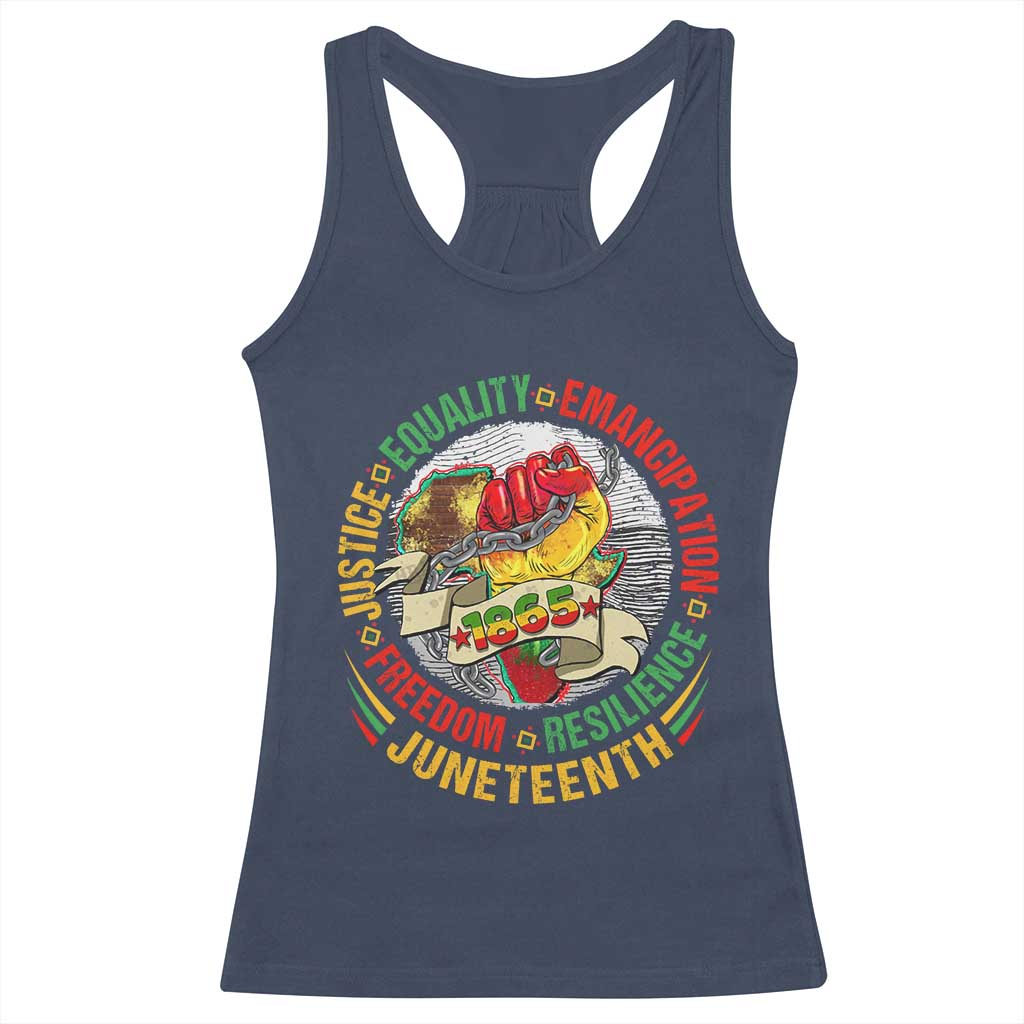 Juneteenth 1865 Racerback Tank Top Freedom Justice Equality Emancipation Resilience Independence Day TS02 Navy Print Your Wear