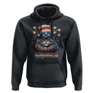 Patriotic American Cat Hoodie Meowica With Uncle Sam Hat US Flag 4th of July TS02 Black Print Your Wear