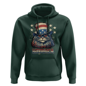 Patriotic American Cat Hoodie Meowica With Uncle Sam Hat US Flag 4th of July TS02 Dark Forest Green Print Your Wear