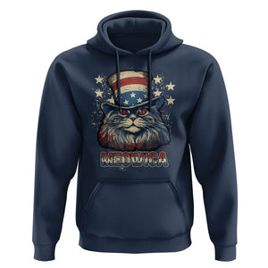 Patriotic American Cat Hoodie Meowica With Uncle Sam Hat US Flag 4th of July TS02 Navy Print Your Wear