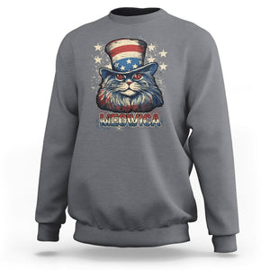 Patriotic American Cat Sweatshirt Meowica With Uncle Sam Hat US Flag 4th of July TS02 Charcoal Print Your Wear