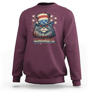 Patriotic American Cat Sweatshirt Meowica With Uncle Sam Hat US Flag 4th of July TS02 Maroon Print Your Wear