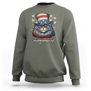 Patriotic American Cat Sweatshirt Meowica With Uncle Sam Hat US Flag 4th of July TS02 Military Green Print Your Wear