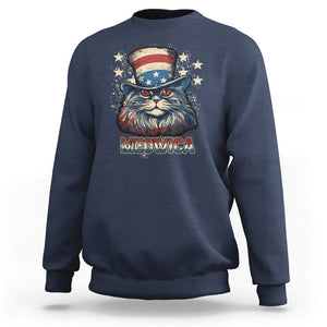 Patriotic American Cat Sweatshirt Meowica With Uncle Sam Hat US Flag 4th of July TS02 Navy Print Your Wear