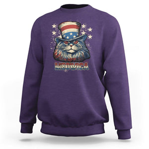 Patriotic American Cat Sweatshirt Meowica With Uncle Sam Hat US Flag 4th of July TS02 Purple Print Your Wear