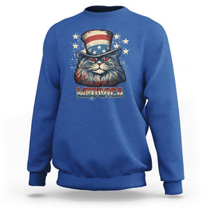 Patriotic American Cat Sweatshirt Meowica With Uncle Sam Hat US Flag 4th of July TS02 Royal Blue Print Your Wear