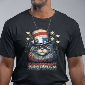 Patriotic American Cat T Shirt Meowica With Uncle Sam Hat US Flag 4th of July TS02 Black Print Your Wear