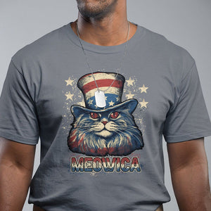 Patriotic American Cat T Shirt Meowica With Uncle Sam Hat US Flag 4th of July TS02 Charcoal Print Your Wear