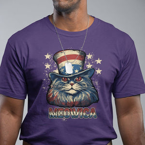 Patriotic American Cat T Shirt Meowica With Uncle Sam Hat US Flag 4th of July TS02 Purple Print Your Wear