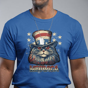 Patriotic American Cat T Shirt Meowica With Uncle Sam Hat US Flag 4th of July TS02 Royal Blue Print Your Wear