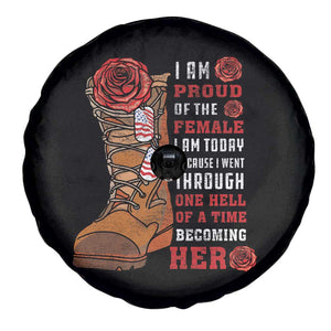 Female Veteran Spare Tire Cover I Am Proud Of The Female I Am Today Roses Combat Boots TS02 Print Your Wear