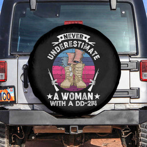 Female Veteran Spare Tire Cover Never Underestimate A Woman With DD214 TS02 No hole Black Print Your Wear