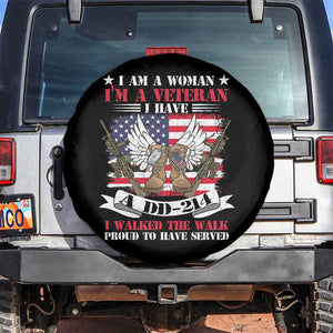 Female Veteran Spare Tire Cover I Am A Woman I'm A Veteran I Have A DD-214 I Walked The Walk TS02 No hole Black Print Your Wear