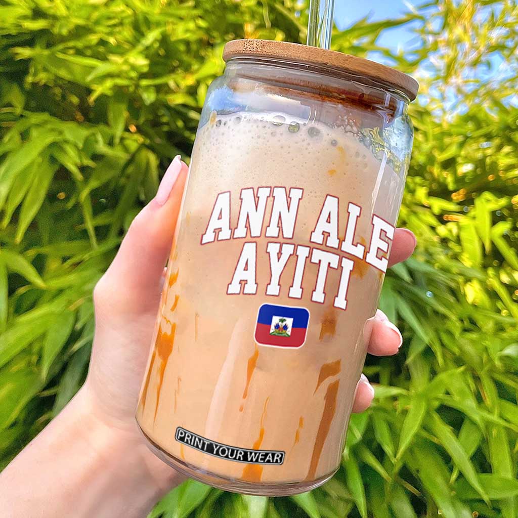 Ann Ale Ayiti Collegiate Athletic Sport Style Glass Can Let's Go Haiti Haitian Flag and Coat of Arms Pride TS02 Black Print Your Wear