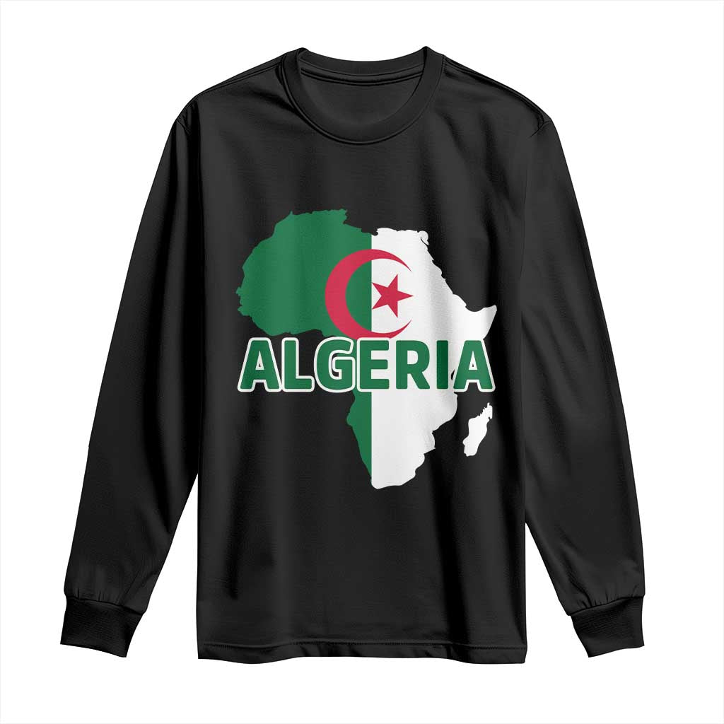 Algeria Algerian Pride Map of Africa Heritage Graphic Long Sleeve Shirt Patriotic North African Roots National Flag TS02 Black Print Your Wear