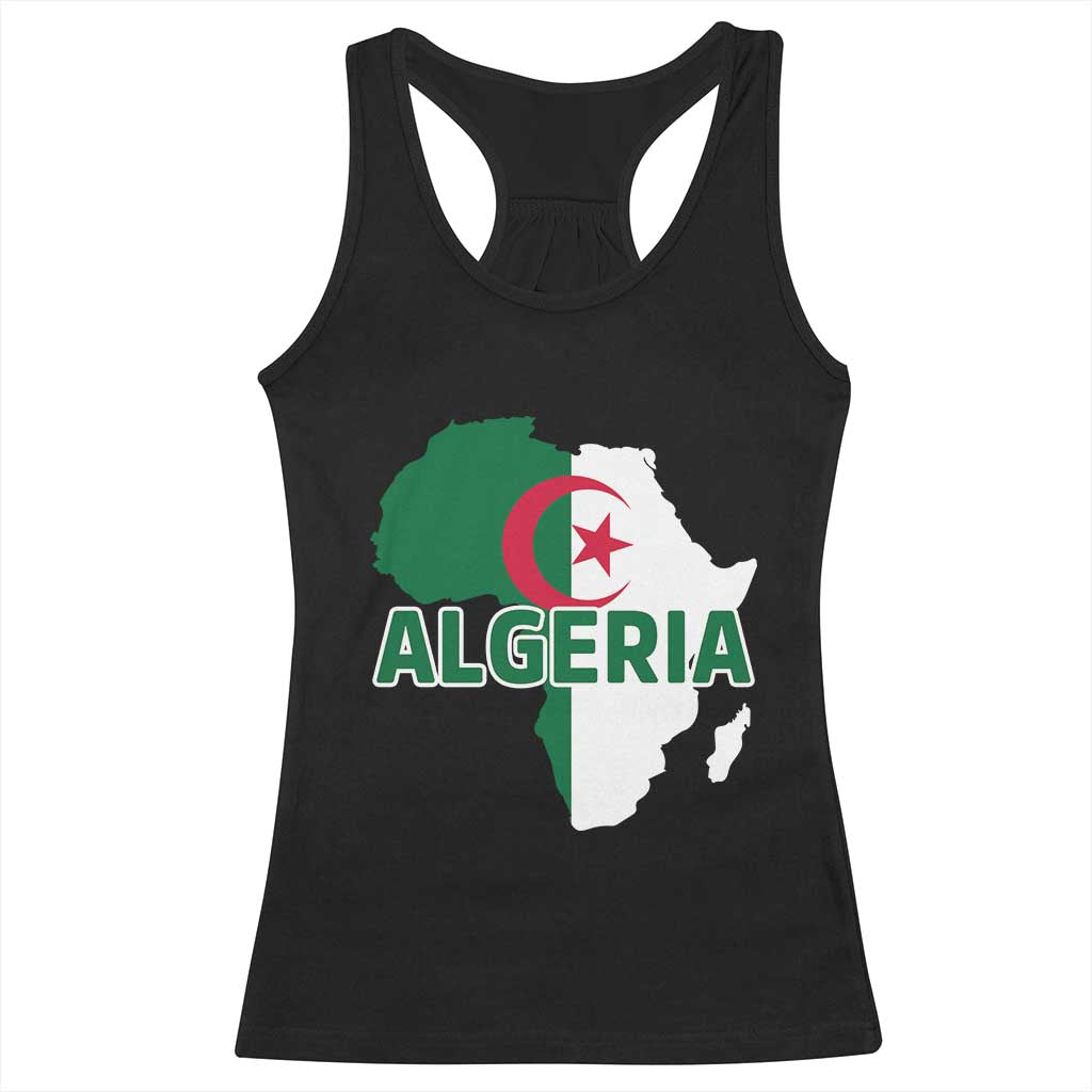 Algeria Algerian Pride Map of Africa Heritage Graphic Racerback Tank Top Patriotic North African Roots National Flag TS02 Black Print Your Wear
