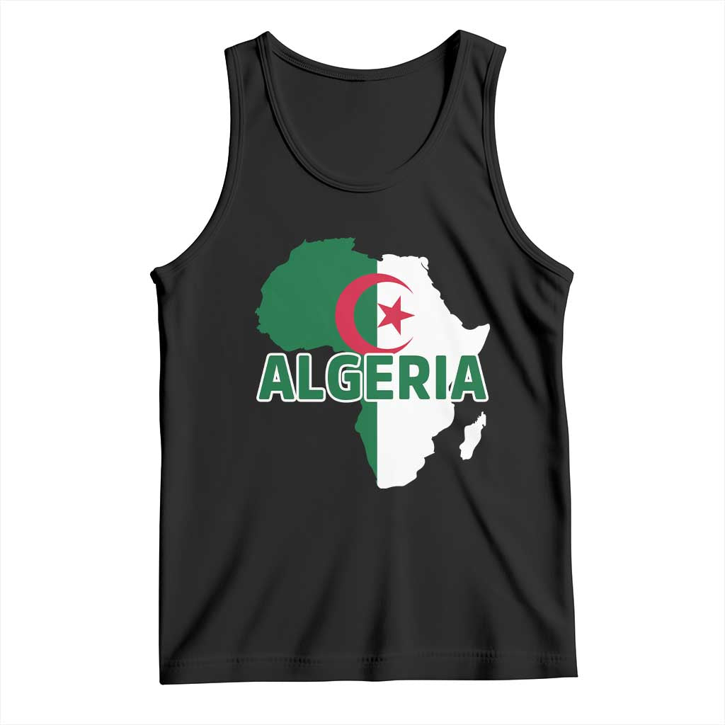 Algeria Algerian Pride Map of Africa Heritage Graphic Tank Top Patriotic North African Roots National Flag TS02 Black Print Your Wear