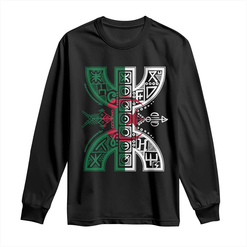 Algeria Amazigh Berber Yaz Symbol Algerian Flag Heritage Graphic Long Sleeve Shirt Traditional North African Tribal Culture Art TS02 Black Print Your Wear