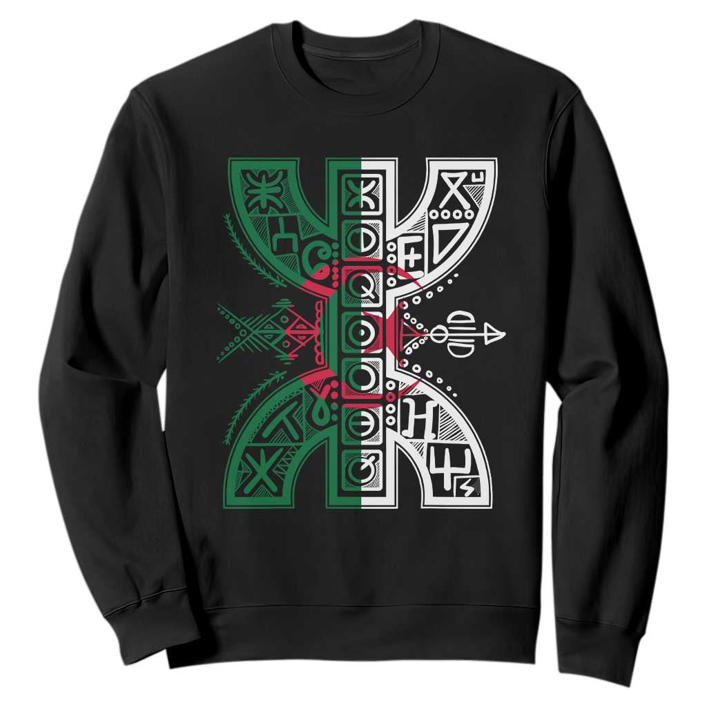 Algeria Amazigh Berber Yaz Symbol Algerian Flag Heritage Graphic Sweatshirt Traditional North African Tribal Culture Art TS02 Black Print Your Wear