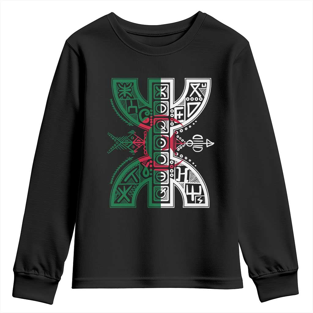 Algeria Amazigh Berber Yaz Symbol Algerian Flag Heritage Graphic Youth Sweatshirt Traditional North African Tribal Culture Art TS02 Black Print Your Wear