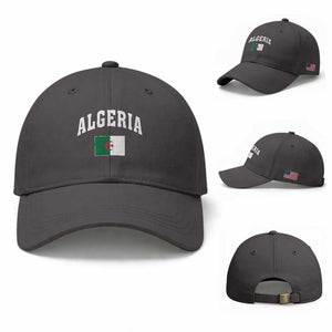 Classic Algeria Varsity Athletic Style Baseball Cap Proud Patriotic Algerian Flag TS02 Baseball Cap Universal Fit Dark Gray Print Your Wear