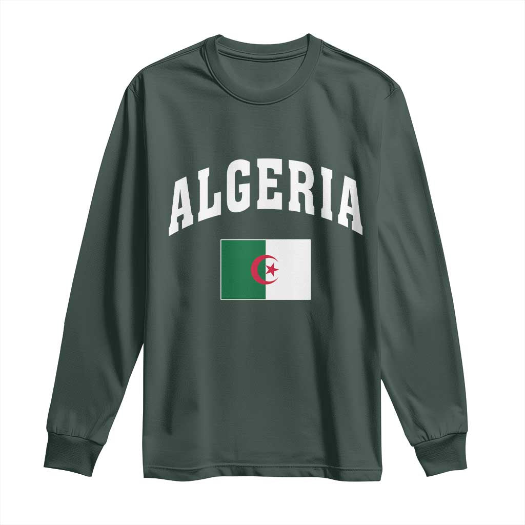 Classic Algeria Varsity Athletic Style Long Sleeve Shirt Proud Patriotic Algerian Flag TS02 Dark Forest Green Print Your Wear