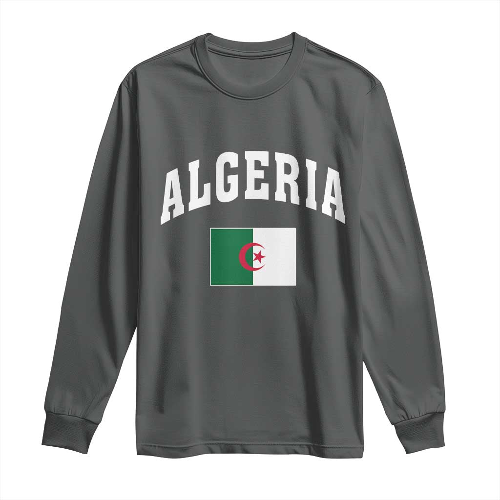 Classic Algeria Varsity Athletic Style Long Sleeve Shirt Proud Patriotic Algerian Flag TS02 Dark Heather Print Your Wear