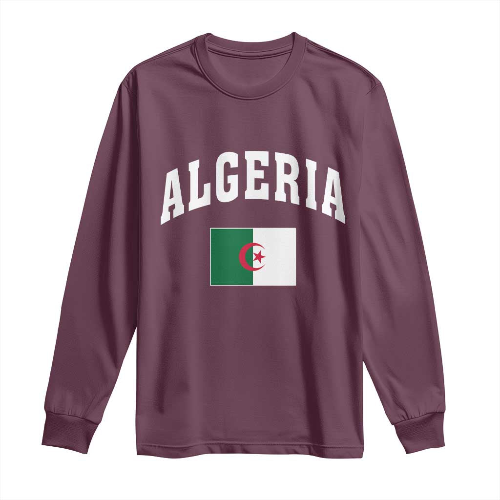 Classic Algeria Varsity Athletic Style Long Sleeve Shirt Proud Patriotic Algerian Flag TS02 Maroon Print Your Wear