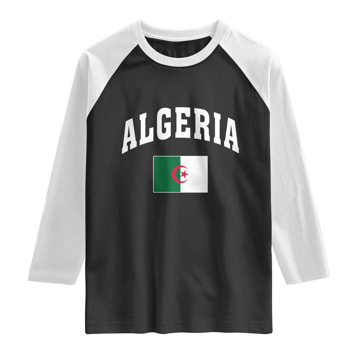 Classic Algeria Varsity Athletic Style Raglan Shirt Proud Patriotic Algerian Flag TS02 Black White Print Your Wear