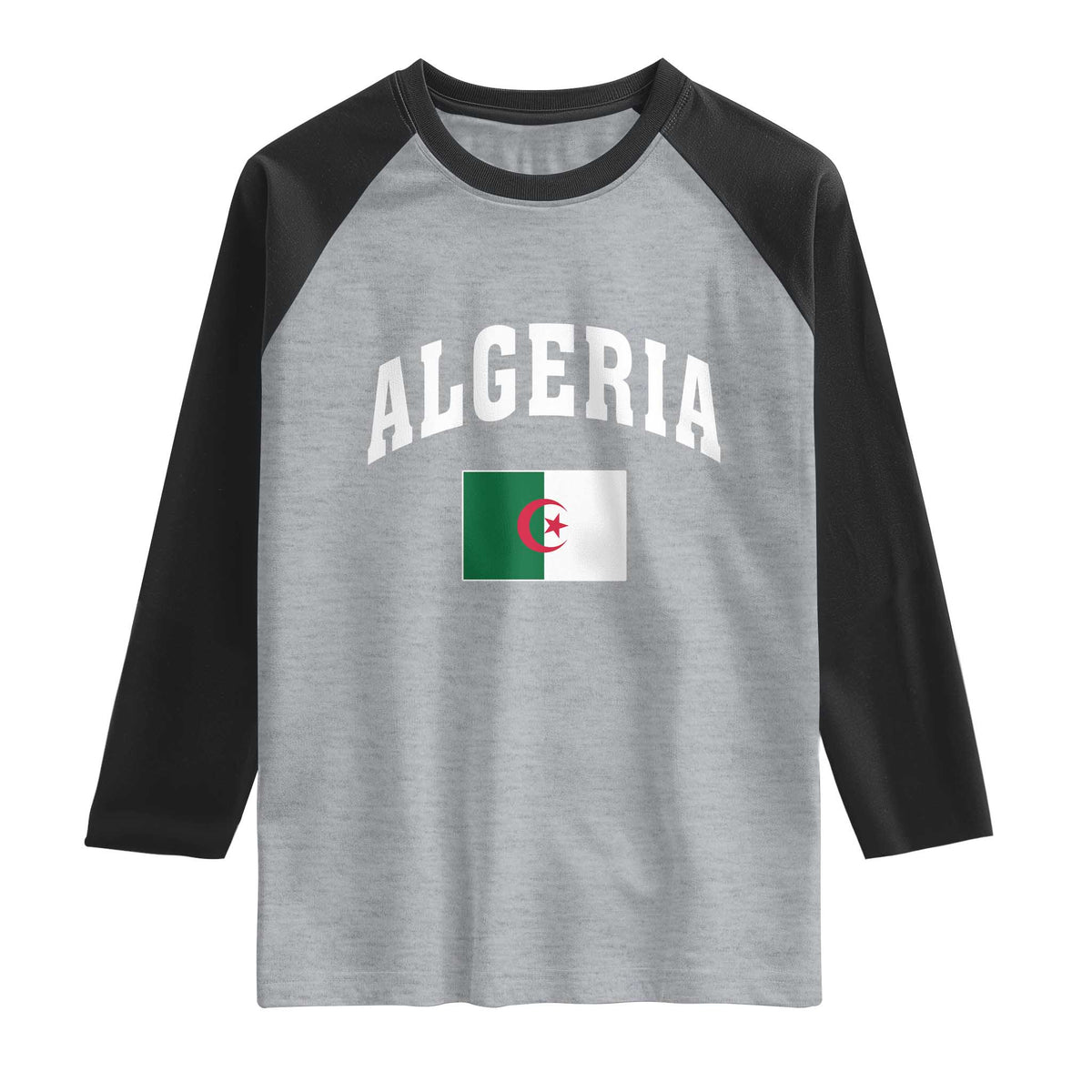Classic Algeria Varsity Athletic Style Raglan Shirt Proud Patriotic Algerian Flag TS02 Heather Gray Black Print Your Wear