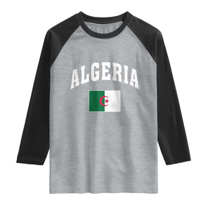 Classic Algeria Varsity Athletic Style Raglan Shirt Proud Patriotic Algerian Flag TS02 Heather Gray Black Print Your Wear