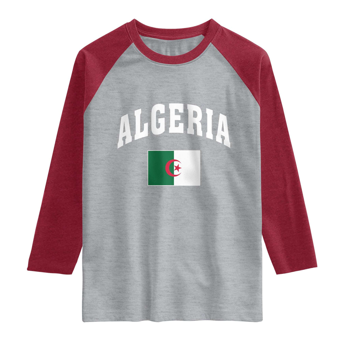 Classic Algeria Varsity Athletic Style Raglan Shirt Proud Patriotic Algerian Flag TS02 Heather Gray Heather Red Print Your Wear