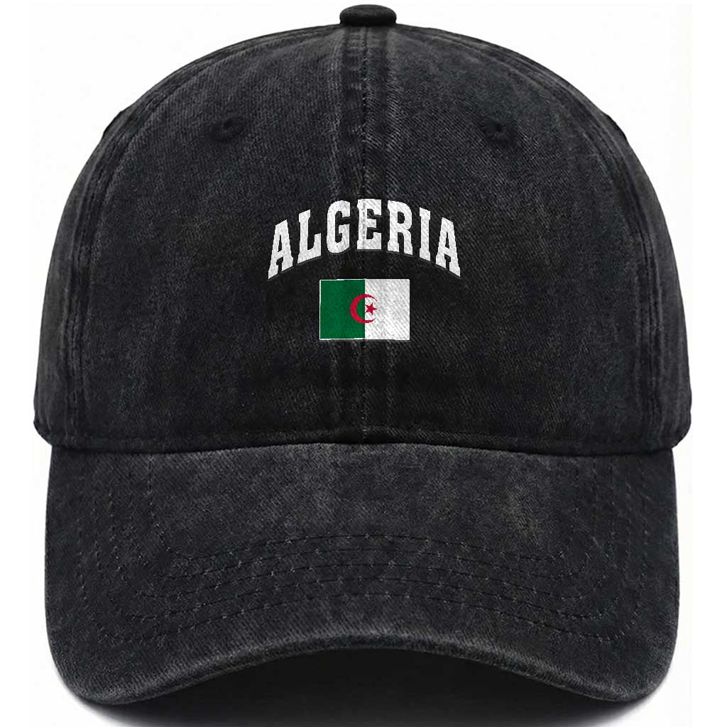 Classic Algeria Varsity Athletic Style Washed Cotton Baseball Cap Proud Patriotic Algerian Flag TS02 Print Your Wear