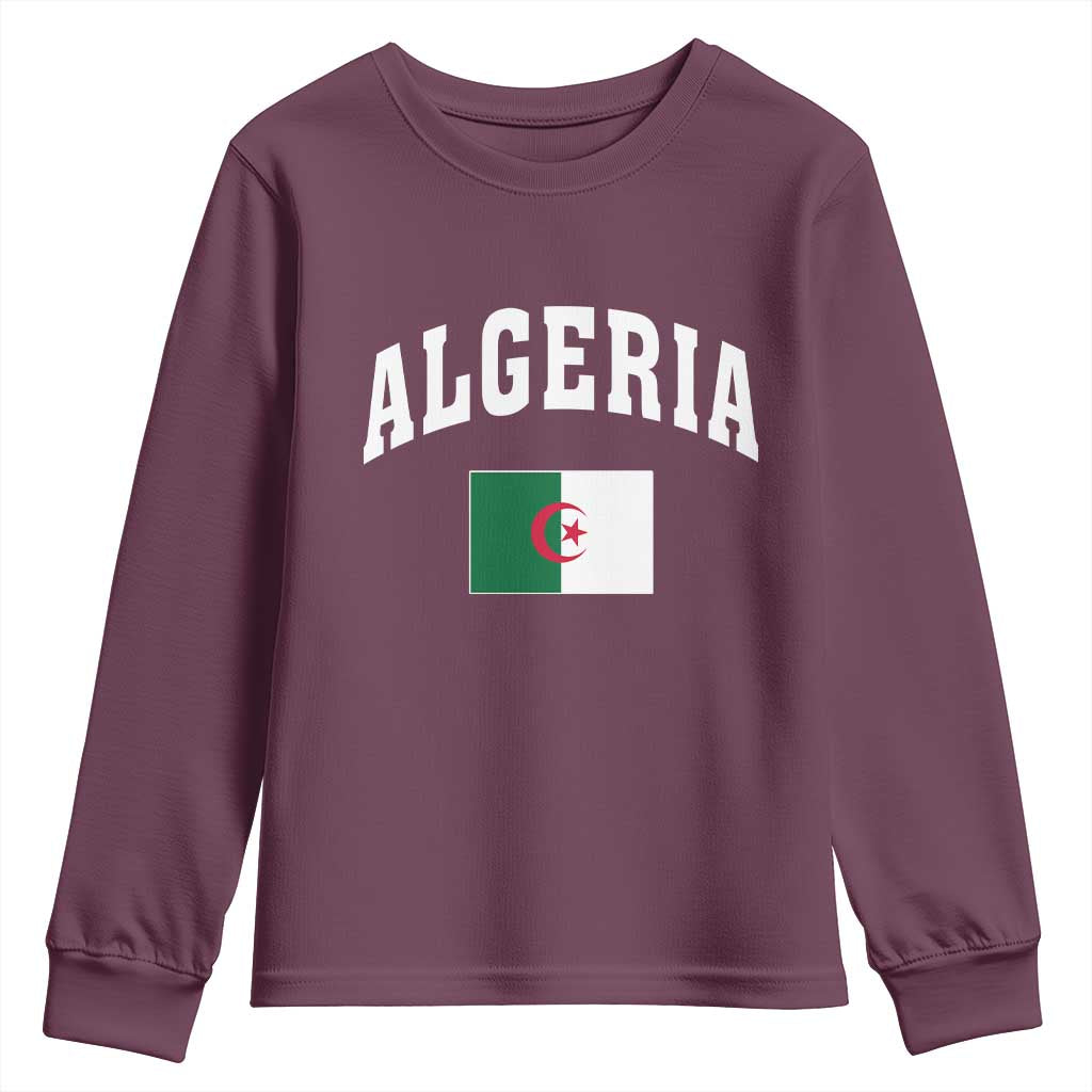 Classic Algeria Varsity Athletic Style Youth Sweatshirt Proud Patriotic Algerian Flag TS02 Maroon Print Your Wear