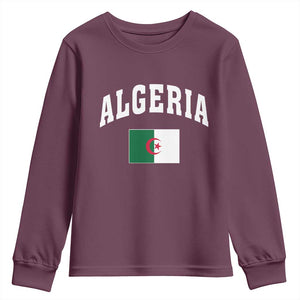 Classic Algeria Varsity Athletic Style Youth Sweatshirt Proud Patriotic Algerian Flag TS02 Maroon Print Your Wear