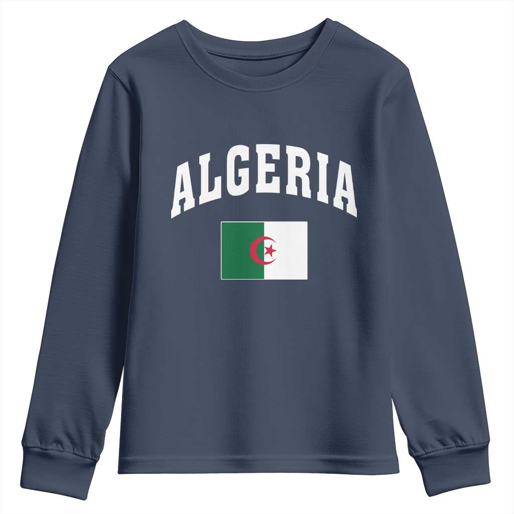 Classic Algeria Varsity Athletic Style Youth Sweatshirt Proud Patriotic Algerian Flag TS02 Navy Print Your Wear