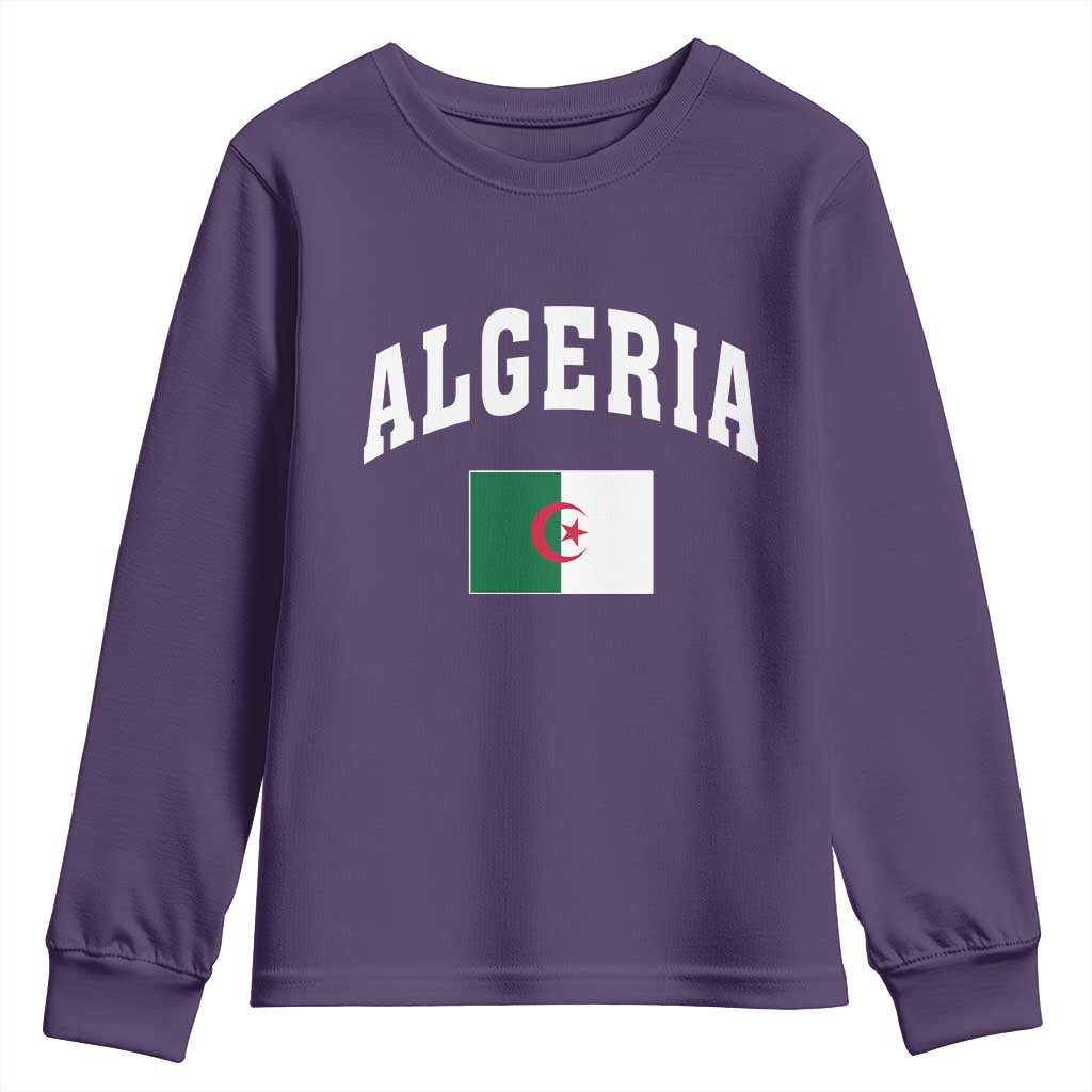 Classic Algeria Varsity Athletic Style Youth Sweatshirt Proud Patriotic Algerian Flag TS02 Purple Print Your Wear