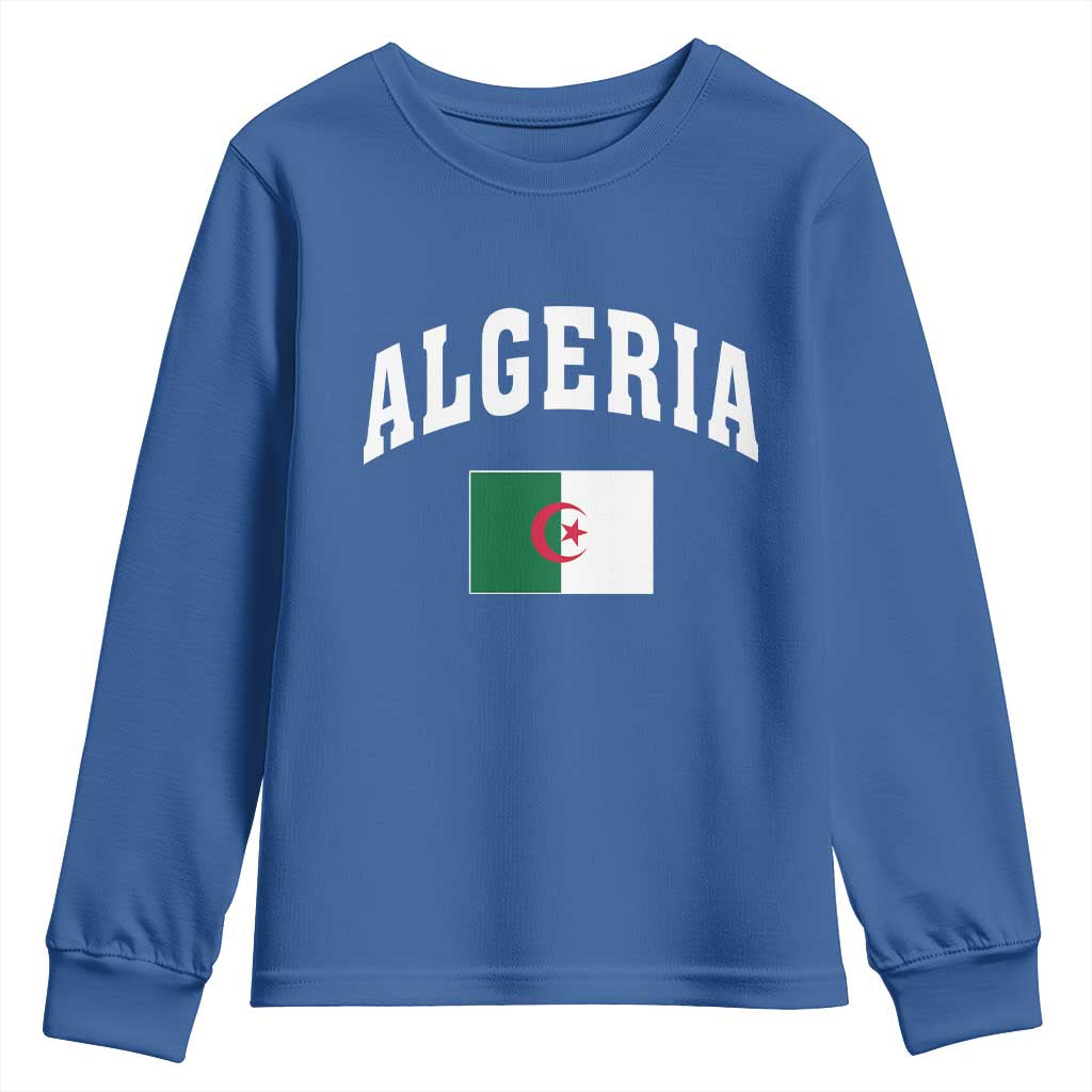 Classic Algeria Varsity Athletic Style Youth Sweatshirt Proud Patriotic Algerian Flag TS02 Royal Blue Print Your Wear