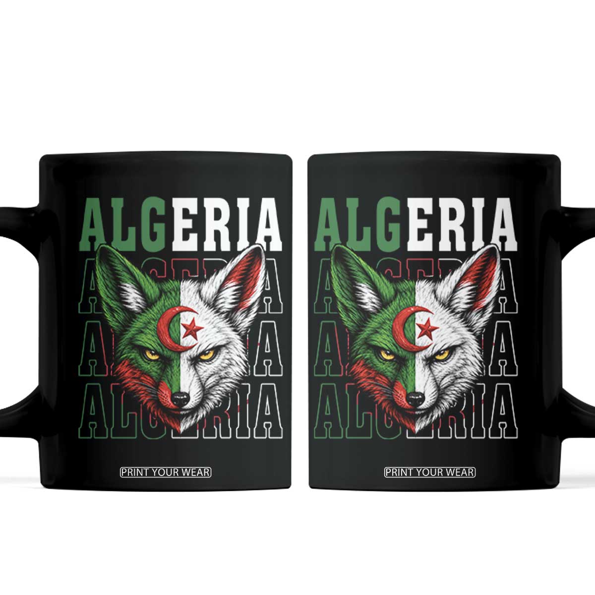 Algerian Fennec Fox Face Algeria National Flag Graphic Coffee Mug Proud North African Desert Animal TS02 Black Print Your Wear