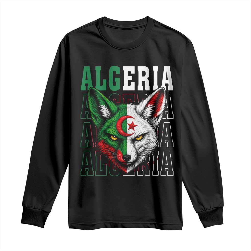Algerian Fennec Fox Face Algeria National Flag Graphic Long Sleeve Shirt Proud North African Desert Animal TS02 Black Print Your Wear