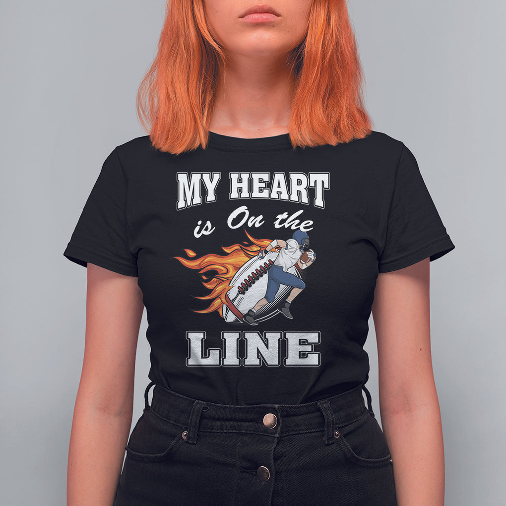 Football Mom T Shirt For Women My Heart Is On That Line Rugby Player TS02 Black Printyourwear