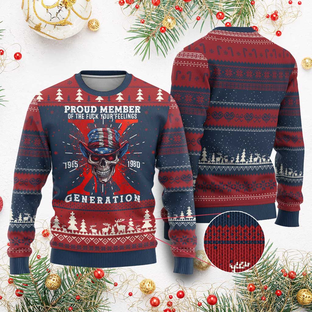 Generation X Skull Ugly Christmas Sweater Proud Member Of The F Your Feelings Gen X 1965 1980 TS02 Burgundy Print Your Wear