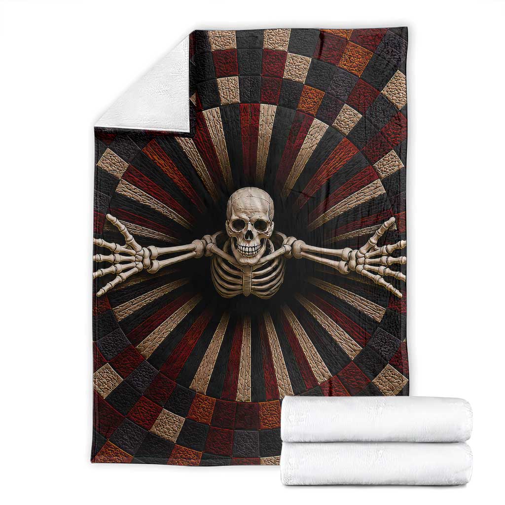 Spooky Skeleton Reaching Out 3D Optical Illusion Throw Blanket Gothic Horror Halloween Trippy Vortex Graphic