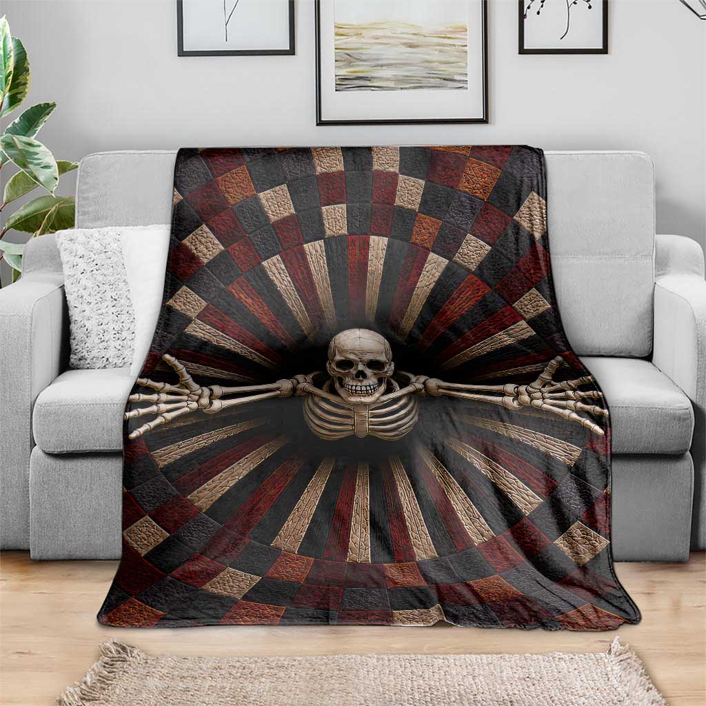 Spooky Skeleton Reaching Out 3D Optical Illusion Throw Blanket Gothic Horror Halloween Trippy Vortex Graphic